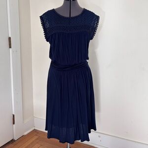 Boden Navy Midi Dress with Lace Detail